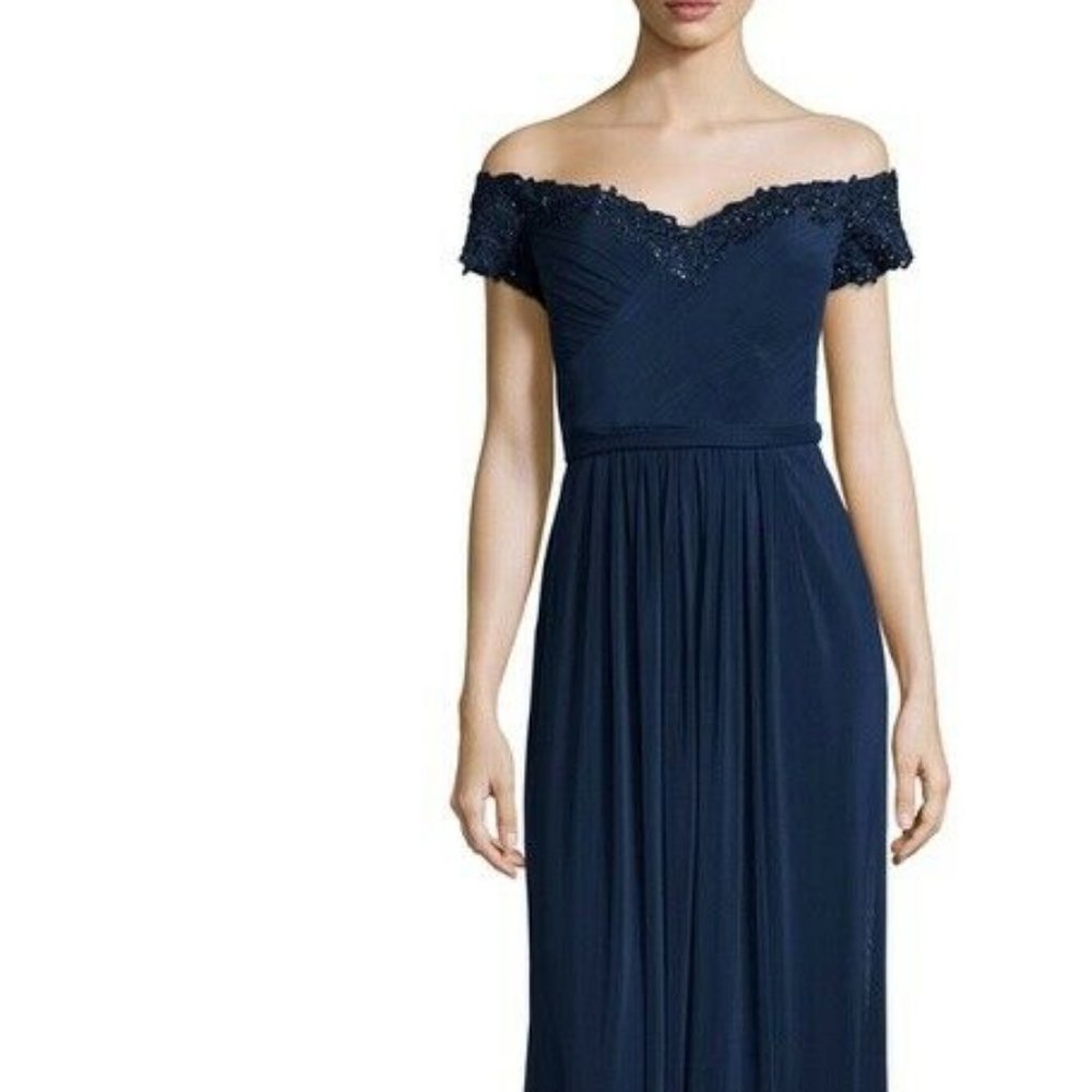 La Femme Women's Size 4 Beaded Off-the-Shoulder Navy Blue Long Gown Dress